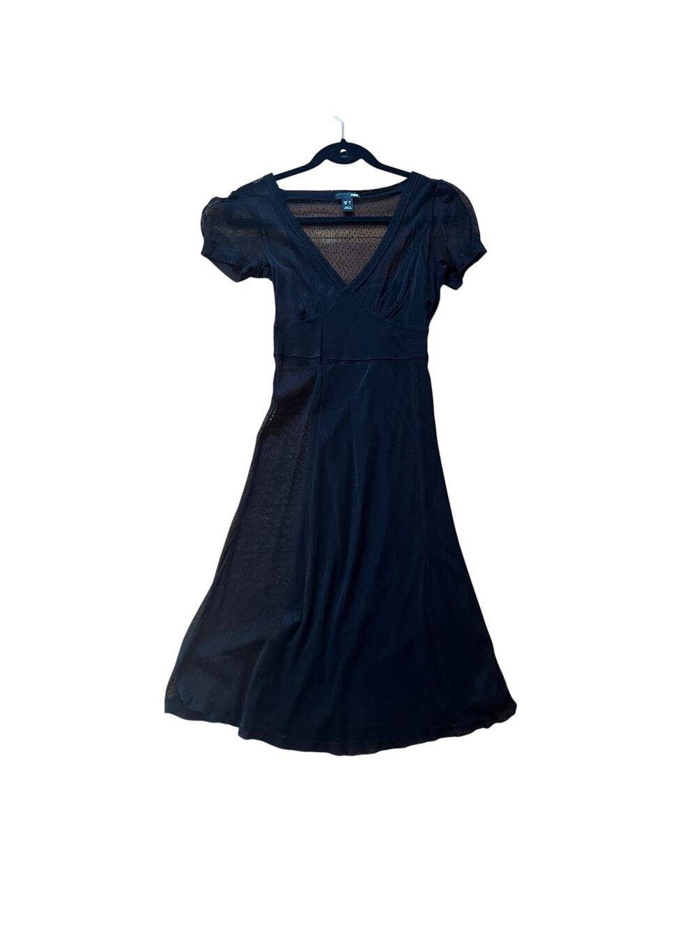 H&M Black Mesh V-Neck Mini Dress with Satin Slip Lining | Size 4